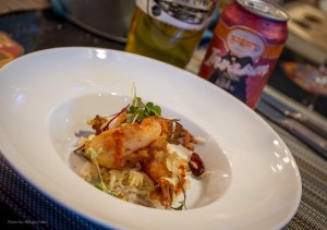 #3 - Coconut Tempura Shrimp served over tropical rice with cilantro sauce, and the beer pairing was Invasion Pale Ale
