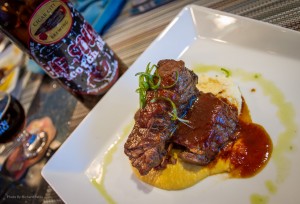 4th course - Braised Short Ribs served over Manchego Polenta & Butternut Squash Puree with a Scotch Ale Demi, all paired with a Big Sound Scotch Ale